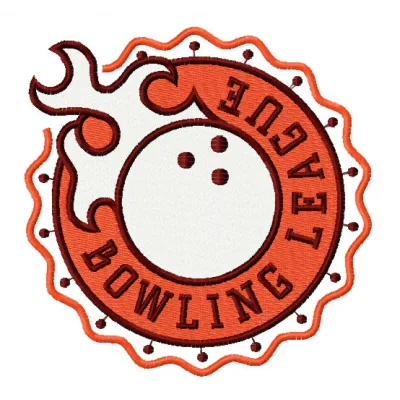 Bowling league 3 embroidery design featuring dynamic bowling motifs, ideal for apparel and accessories.