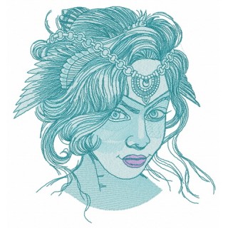 Hairstyle with feather decoration embroidery design - Embroidery Design