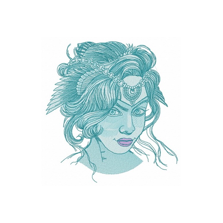 Hairstyle with feather decoration embroidery design - Embroidery Design