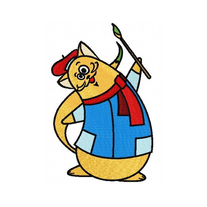 Cat the painter embroidery design - Embroidery Design