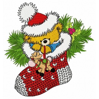 Christmas teddy with toy deer embroidery design - Embroidery Design