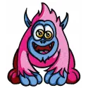 Horny pink monster embroidery design featuring a whimsical and playful character, ideal for creative projects.