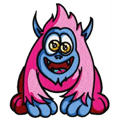 Horny pink monster embroidery design featuring a whimsical and playful character, ideal for creative projects.