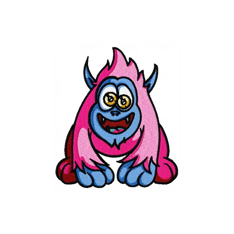 Horny pink monster embroidery design featuring a whimsical and playful character, ideal for creative projects.