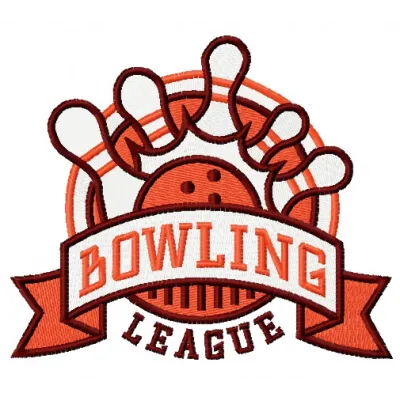 Bowling league embroidery design featuring a fun bowling motif, perfect for stitching on t-shirts and tote bags.
