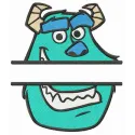 Preview of Sulley monogram embroidery design inspired by Monsters Inc, perfect for personalizing baby onesies and hoodies.
