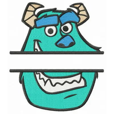 Preview of Sulley monogram embroidery design inspired by Monsters Inc, perfect for personalizing baby onesies and hoodies.