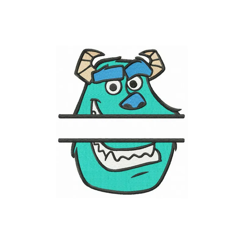 Preview of Sulley monogram embroidery design inspired by Monsters Inc, perfect for personalizing baby onesies and hoodies.