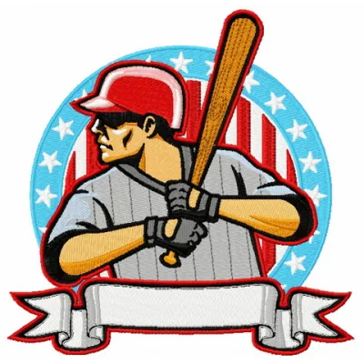 Detailed preview of the Baseball Player 13 embroidery design, showcasing a dynamic stitched motif for sports enthusiasts.