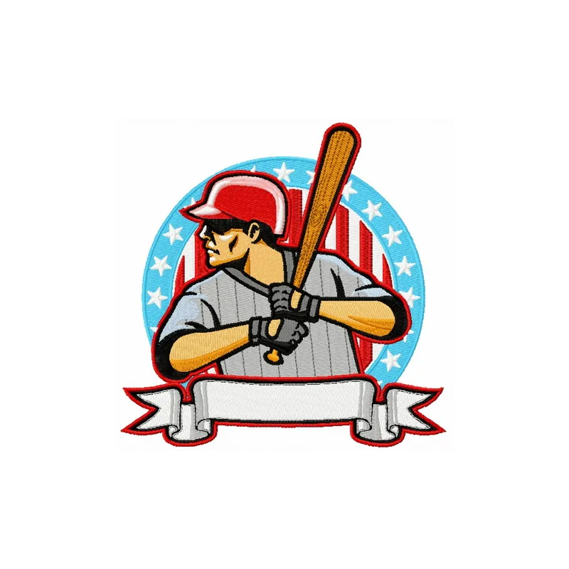 Detailed preview of the Baseball Player 13 embroidery design, showcasing a dynamic stitched motif for sports enthusiasts.