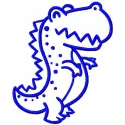 Preview of a blue t-rex embroidery design, showcasing a playful dinosaur motif for creative stitching projects.