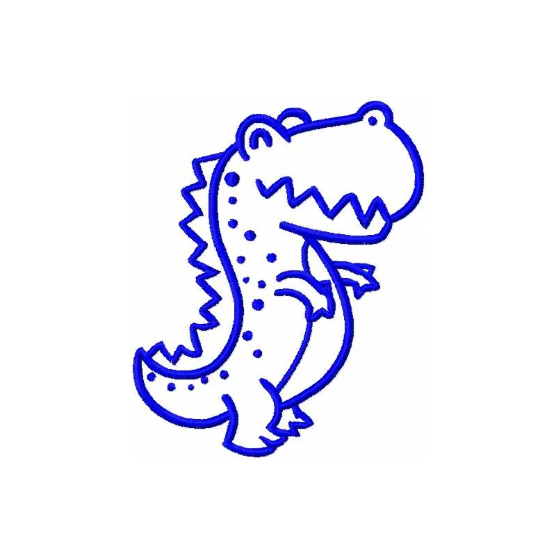 Preview of a blue t-rex embroidery design, showcasing a playful dinosaur motif for creative stitching projects.