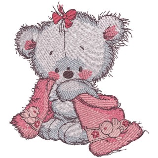 Teddy bear after shower embroidery design - Embroidery Design