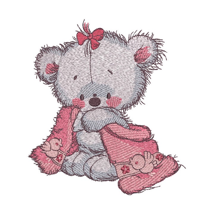 Teddy bear after shower embroidery design - Embroidery Design