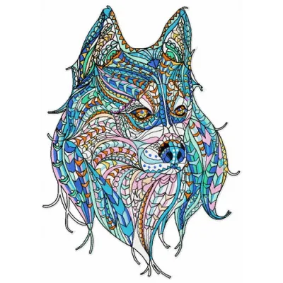 Mosaic wolf 6 embroidery design showcasing a geometric wolf motif, ideal for creative stitching projects.