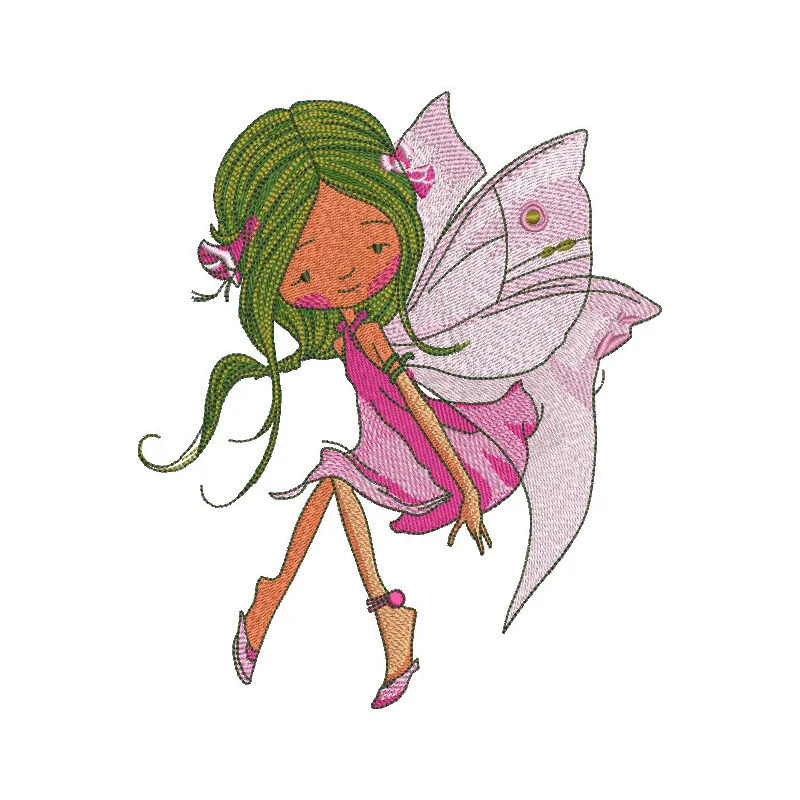 Young Fairy in Pink Dress embroidery design showcasing a whimsical fairy motif for creative stitching projects.