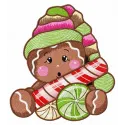 Surprised gingerbread man embroidery design featuring a cheerful expression, ideal for holiday projects.