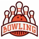 Bowling embroidery design featuring a bowling ball and pins, perfect for stitching on apparel and accessories.