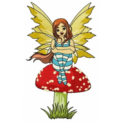 Sad fairy embroidery design showcasing a whimsical character, ideal for embellishing t-shirts and baby onesies.