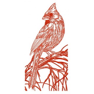 Northern cardinal on tree branch one color embroidery design - Embroidery Design