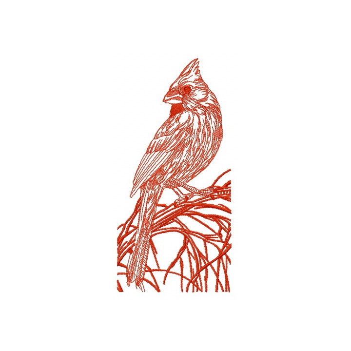 Northern cardinal on tree branch one color embroidery design - Embroidery Design