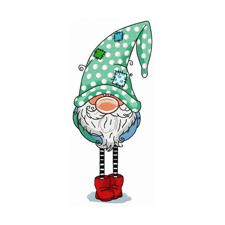 Gnome in polka dot phrygian cap and boots embroidery design - Embroidery Design