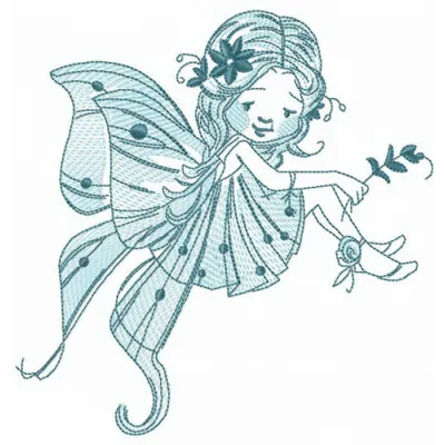 Beautiful pretty fairy embroidery design showcased on a fabric, perfect for whimsical stitching projects.