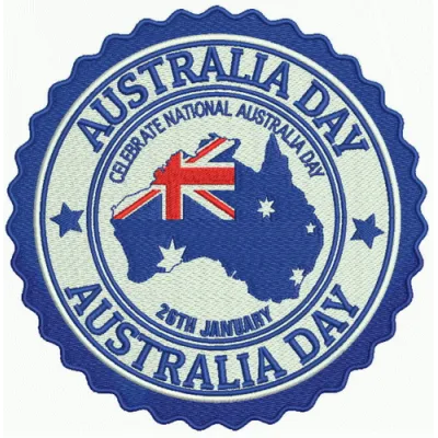 Australia Day embroidery design featuring Australian symbols, perfect for stitching on t-shirts and tote bags.