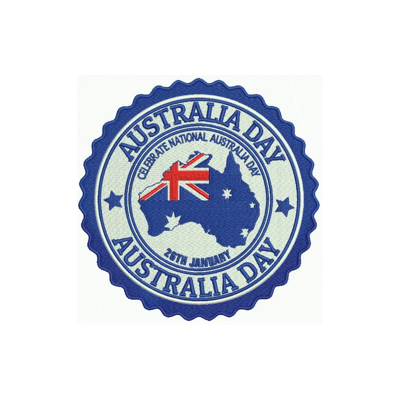 Australia Day embroidery design featuring Australian symbols, perfect for stitching on t-shirts and tote bags.