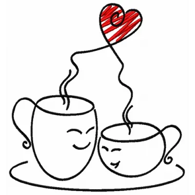 Preview of a charming coffee cups embroidery design featuring various coffee mugs, perfect for stitching on towels or t-shir…