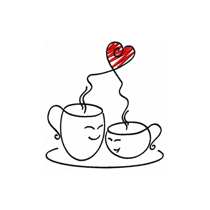 Preview of a charming coffee cups embroidery design featuring various coffee mugs, perfect for stitching on towels or t-shir…
