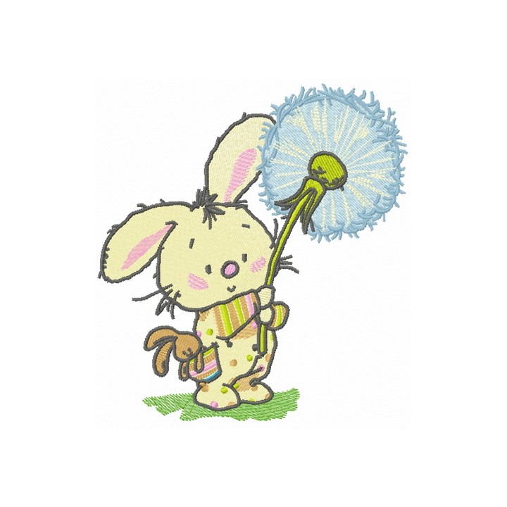 Bunny with dandelion embroidery design - Embroidery Design