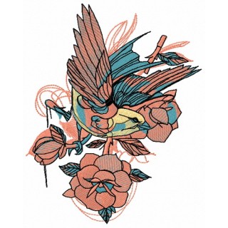 Bird and roses embroidery design - Embroidery Design