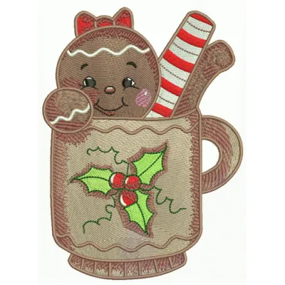Preview of the Gingerbread Girl 4 embroidery design featuring a charming gingerbread character for festive stitching.