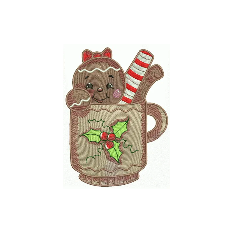 Preview of the Gingerbread Girl 4 embroidery design featuring a charming gingerbread character for festive stitching.