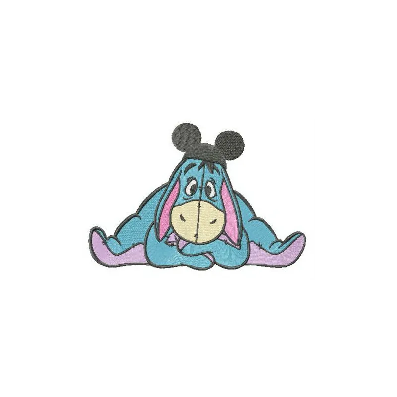 Funny Eeyore embroidery design featuring a whimsical portrayal of the beloved character for creative projects.