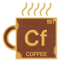 Coffee chemical element embroidery design showcasing a creative pattern for stitching on shirts or tote bags.