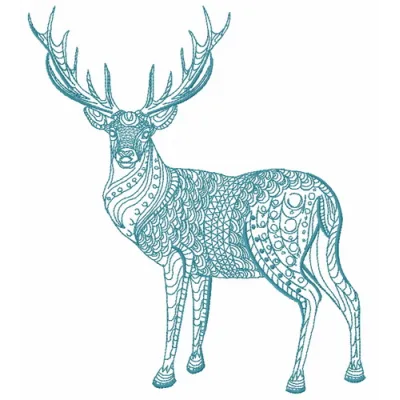 Mosaic deer 6 embroidery design featuring a stylized woodland animal motif, ideal for various fabric projects.