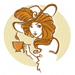 Retro girl with coffee cup embroidery design - Embroidery Design