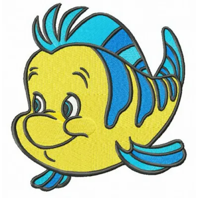 Flounder friend embroidery design showcasing a cheerful fish motif from the Little Mermaid collection.