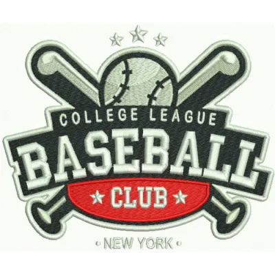 College league baseball club embroidery design featuring dynamic stitching patterns for caps and t-shirts.