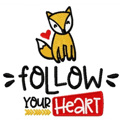 Preview of the Follow Your Heart embroidery design featuring charming woodland animals, ideal for various stitching projects.