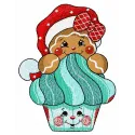 Gingerbread cupcake embroidery design featuring a festive cupcake with gingerbread details.