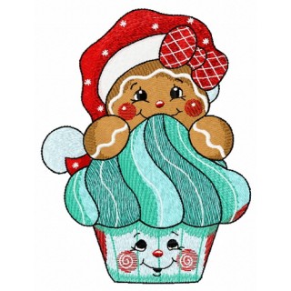 Gingerbread cupcake embroidery design - Embroidery Design