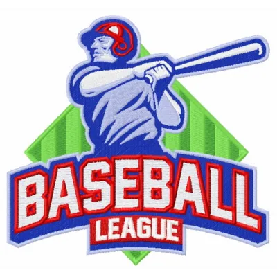 Baseball league embroidery design showcasing stitched motifs for caps and t-shirts