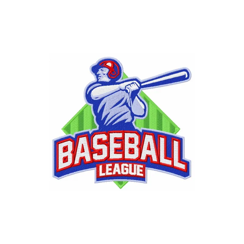 Baseball league embroidery design showcasing stitched motifs for caps and t-shirts