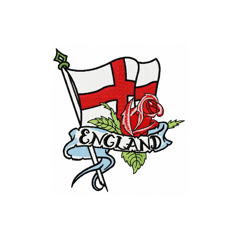 Preview of an English flag embroidery design, showcasing intricate stitching for creative projects.