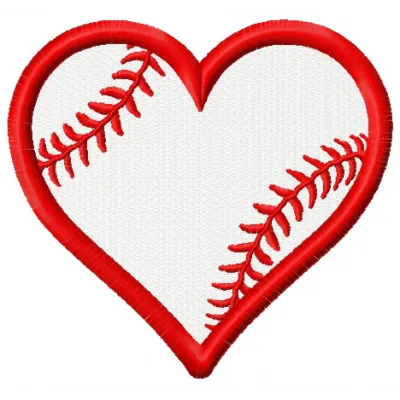 Preview of a baseball heart embroidery design, showcasing a playful stitch pattern ideal for sports-themed projects.