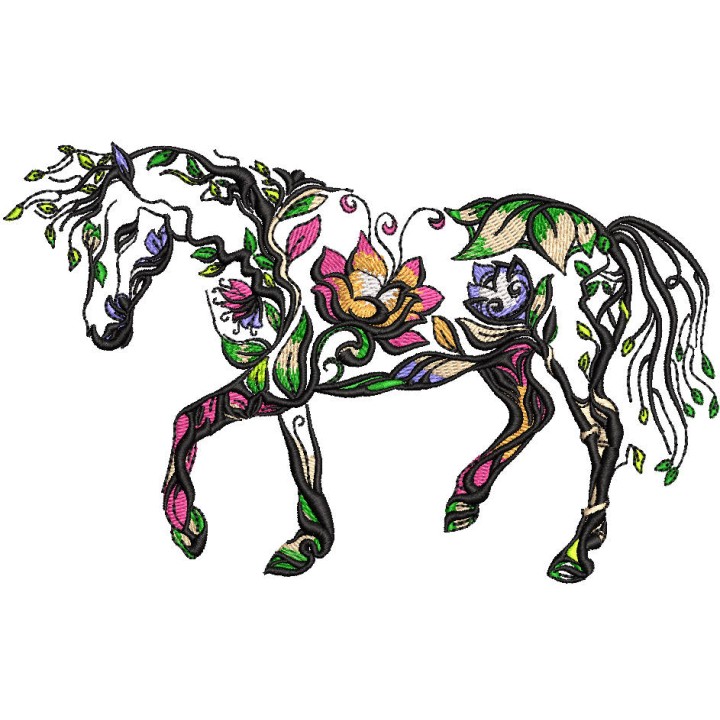 Floral horse embroidery design - Embroidery Design