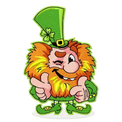 Leprechaun embroidery design showcasing a cheerful leprechaun with a pot of gold, perfect for St. Patrick's Day projects.